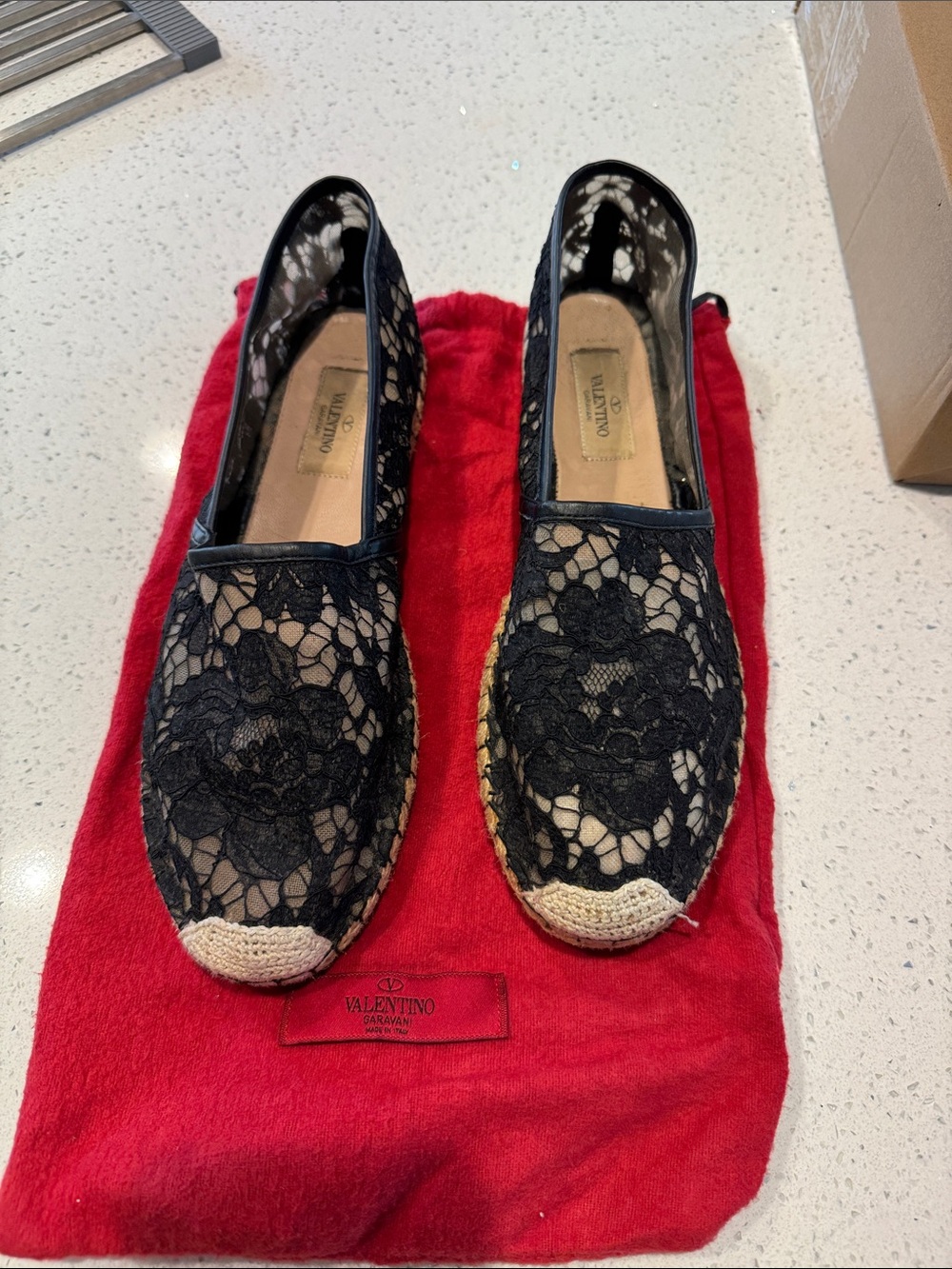 Valentino Black Lace Espadrille Slip-Ons